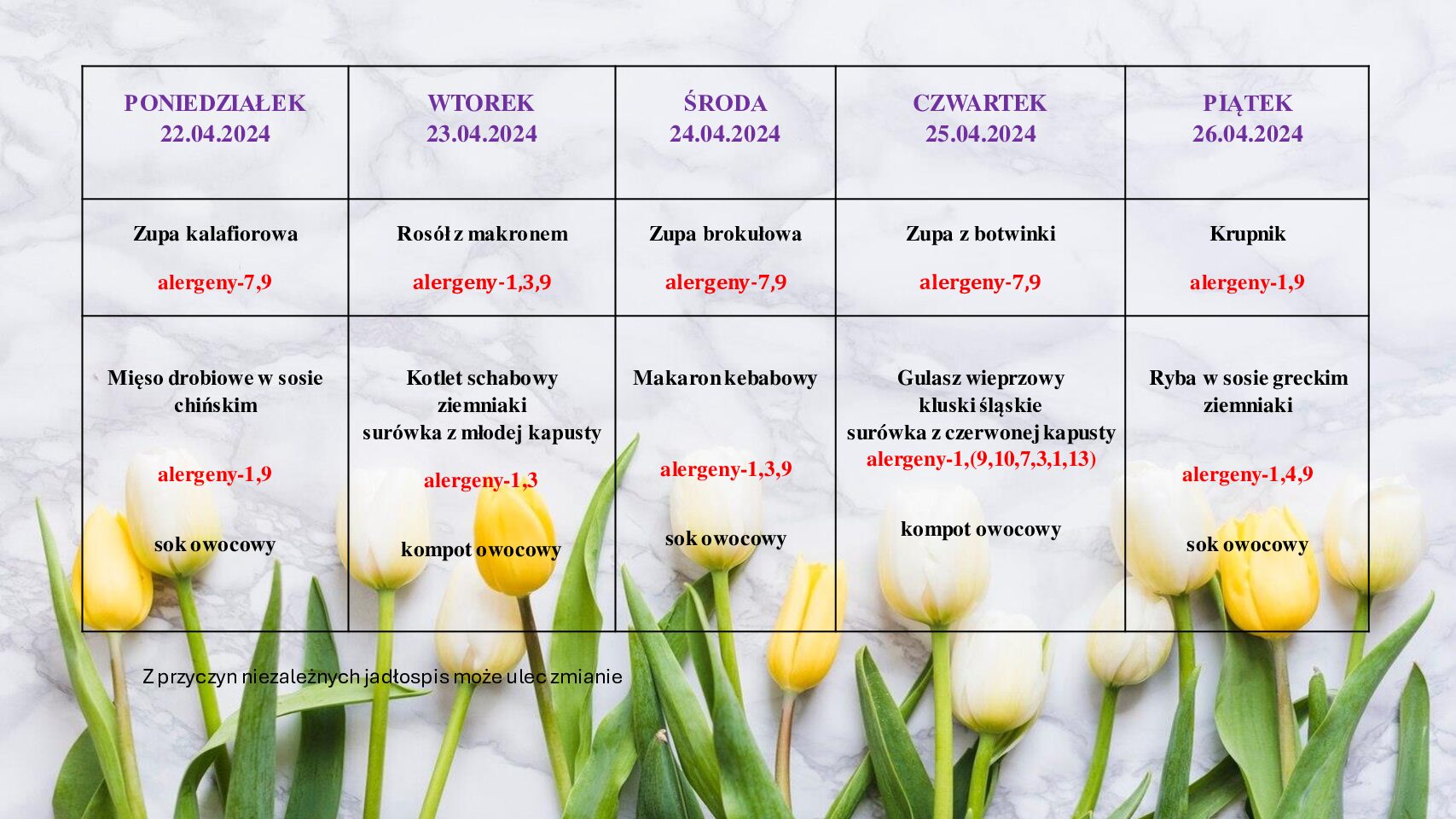 JADŁOSPIS OD 22-26.04.2024R