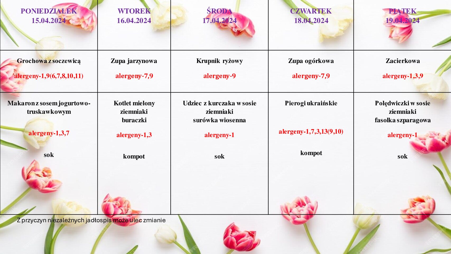 JADŁOSPIS OD 15-19.04.2024R